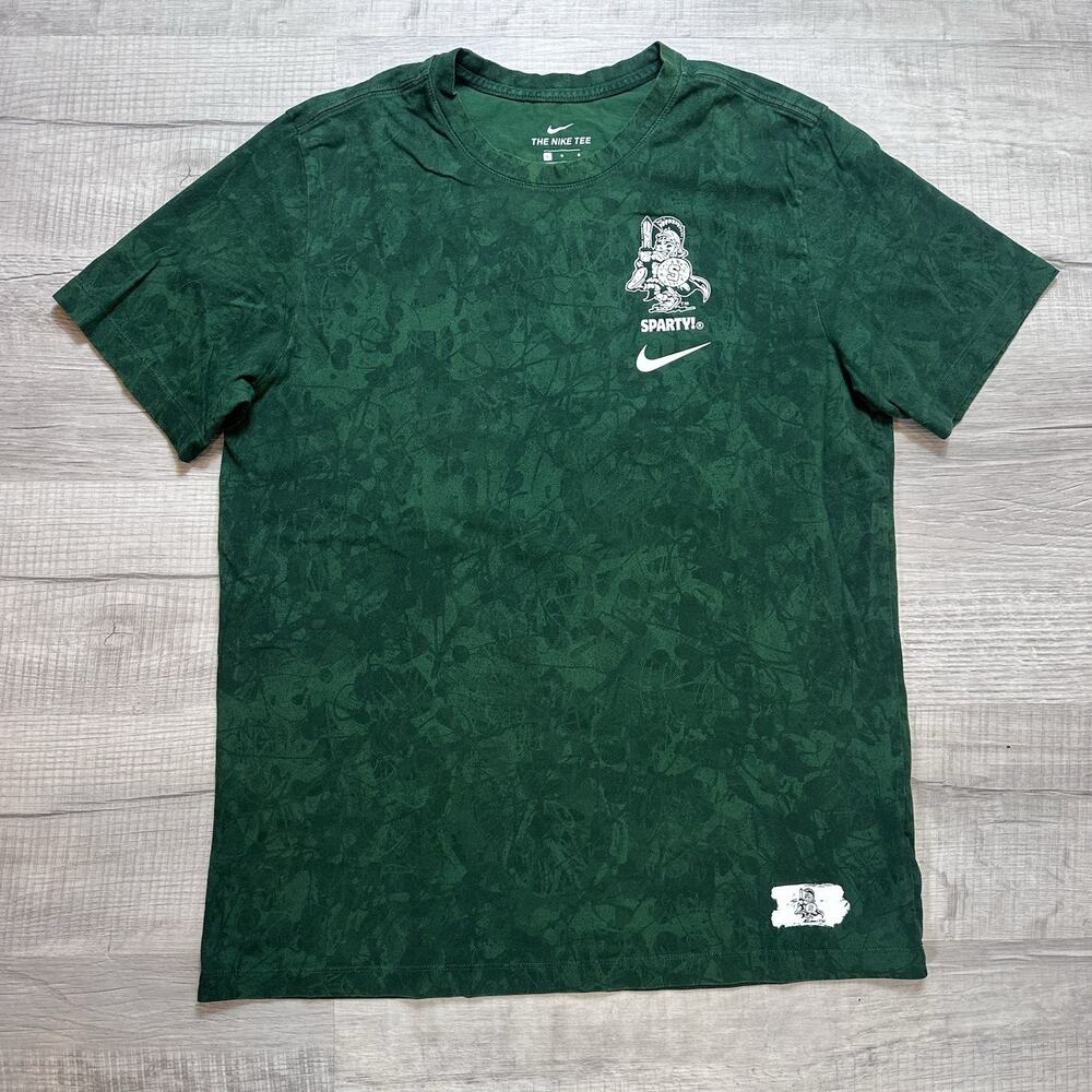 Michigan State Spartans Shirt Mens L Green Camo Nike Dri Fit Sparty Graphic NCAA